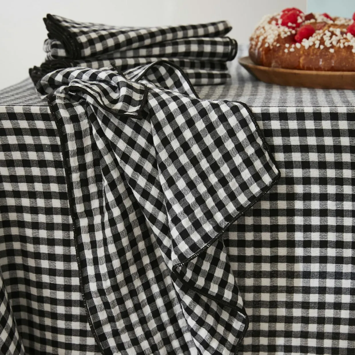 Lot de 3 serviettes gaze de coton (40 x 40 cm) Gaïa vichy Noire