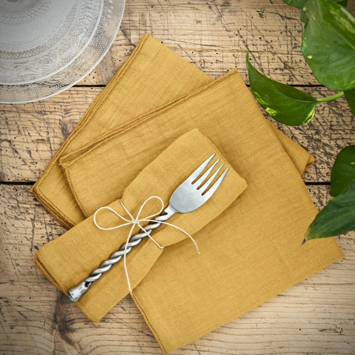 Lot de 3 serviettes gaze de coton (40 x 40 cm) Gaïa Jaune safran