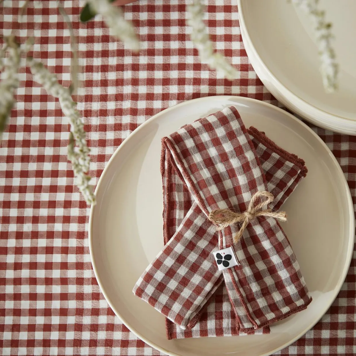 Lot de 3 serviettes gaze de coton (40 x 40 cm) Gaïa vichy Terracotta