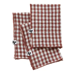 Lot de 3 serviettes gaze de coton (40 x 40 cm) Gaïa vichy Terracotta