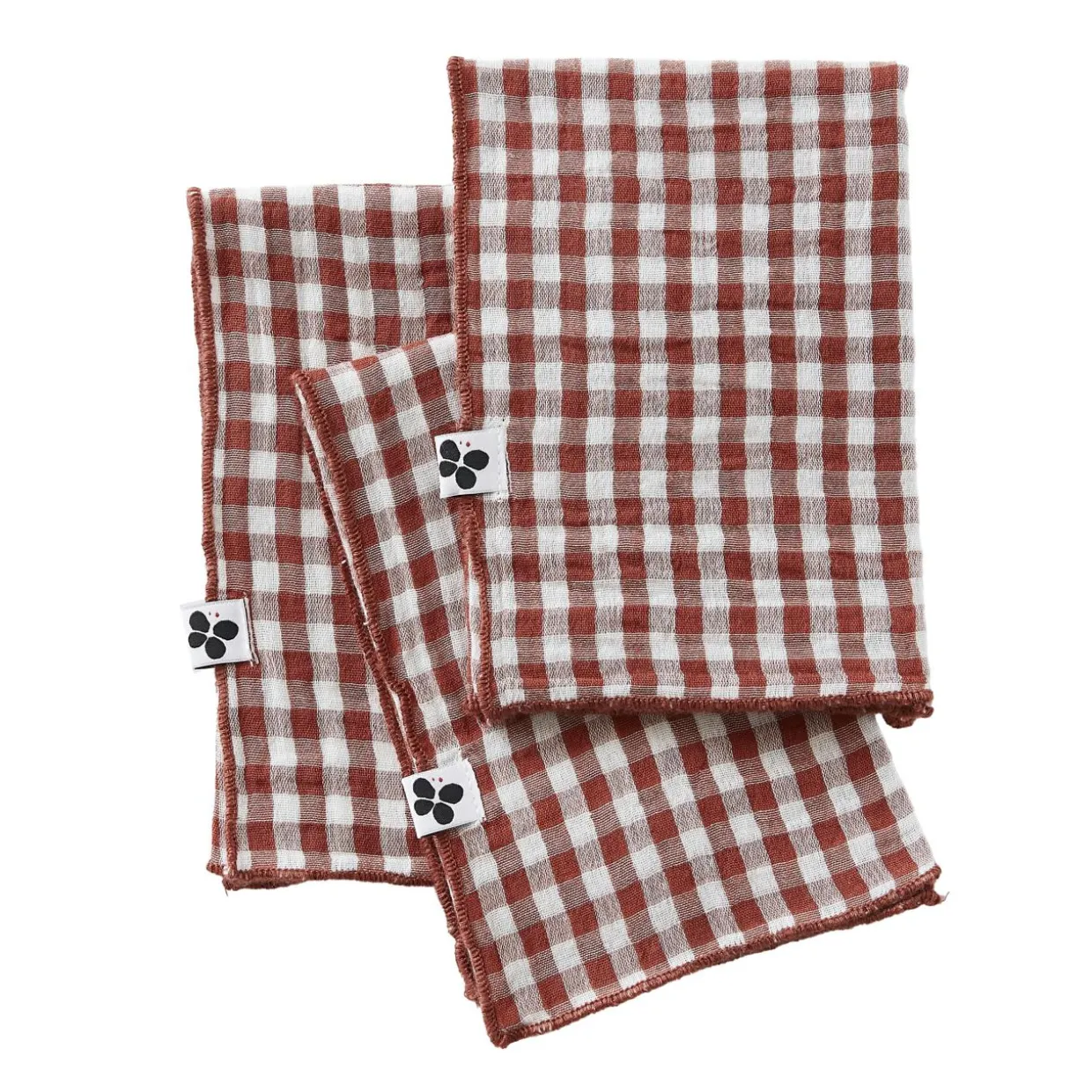 Lot de 3 serviettes gaze de coton (40 x 40 cm) Gaïa vichy Terracotta