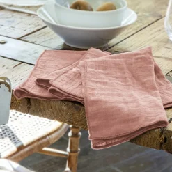 Lot de 3 serviettes gaze de coton (40 x 40 cm) Gaïa Rose pêche