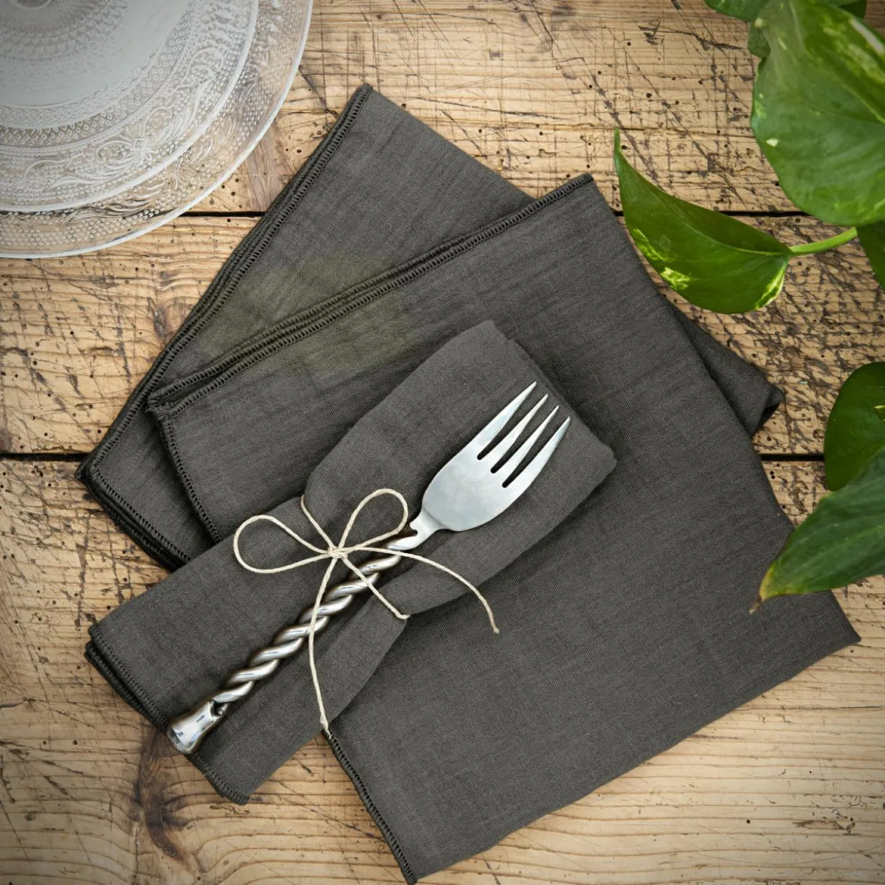 Lot de 3 serviettes gaze de coton (40 x 40 cm) Gaïa Gris granit