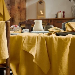 Lot de 3 serviettes lin lavé (40 x 40 cm) Louise Jaune moutarde