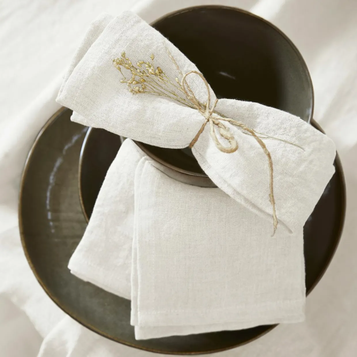 Lot de 3 serviettes lin lavé (40 x 40 cm) Louise Blanches