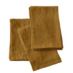 Lot de 3 serviettes lin lavé (40 x 40 cm) Louise Caramel