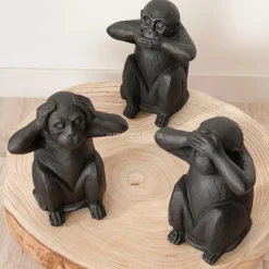 Lot de 3 singes déco (H24 cm) Sagesse Noir