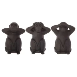 Lot de 3 singes déco (H24 cm) Sagesse Noir