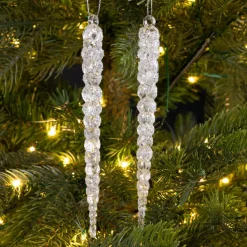 Lot de 2 stalactites à suspendre (H14 cm) Glace Transparent argenté