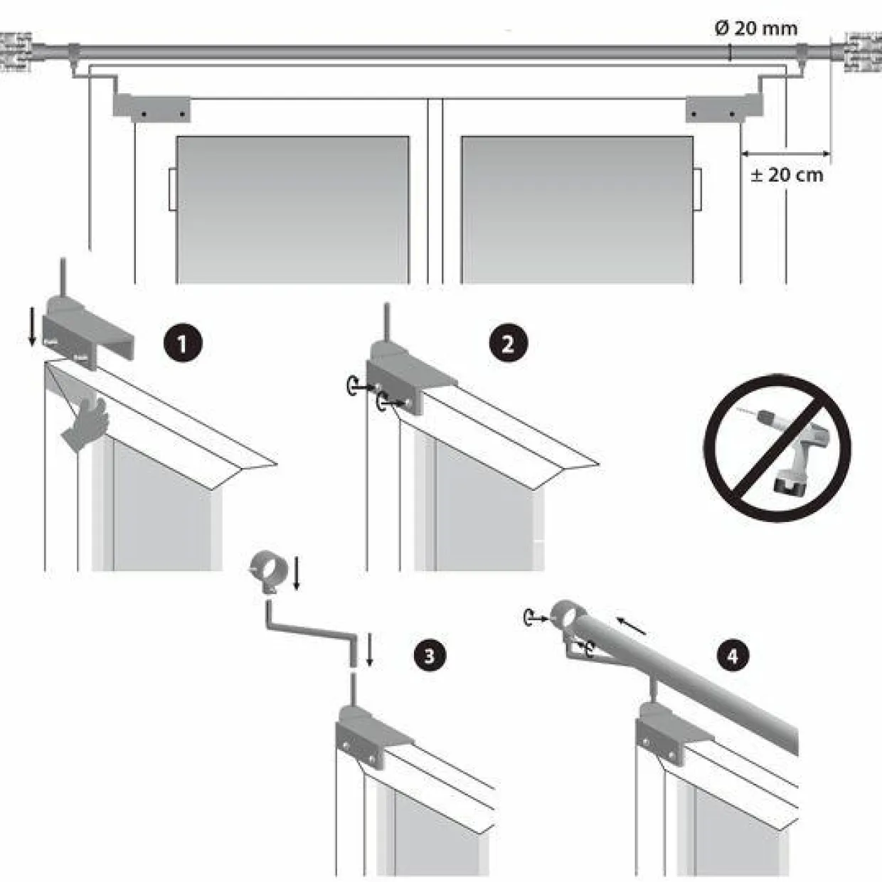 Lot de 2 supports Fix'vit (L180 - D20 mm) Noir