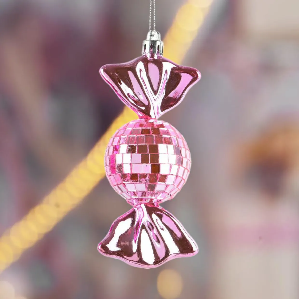Lot de 3 suspensions de Noël (H12 cm) Bonbons disco Rose