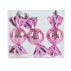 Lot de 3 suspensions de Noël (H12 cm) Bonbons disco Rose