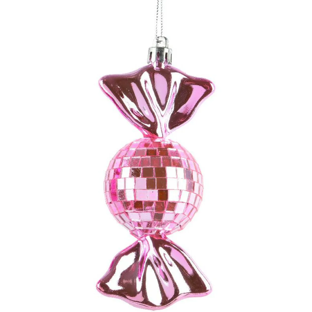 Lot de 3 suspensions de Noël (H12 cm) Bonbons disco Rose