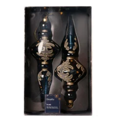Lot de 2 suspensions de Noël en verre (H24 cm) Reflet de Minuit Bleu