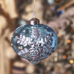 Lot de 2 suspensions de Noël en verre (D100 mm) Éclat de Noël Bleu ciel
