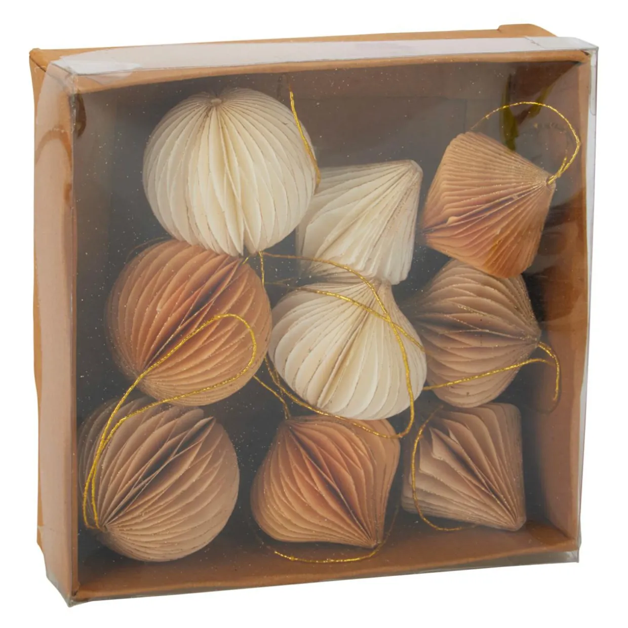 Lot de 9 suspensions de sapin (D60 mm) Fermeture papier magnétique Beige, blanc et or