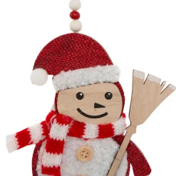 Lot de 2 suspensions en bois (H12 cm) Balais de Noël Naturel et Rouge