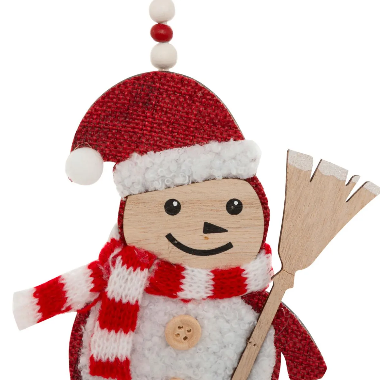 Lot de 2 suspensions en bois (H12 cm) Balais de Noël Naturel et Rouge