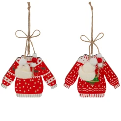Lot de 2 suspensions en bois (H12 cm) Pull de Noël Rouge et blanc