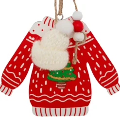 Lot de 2 suspensions en bois (H12 cm) Pull de Noël Rouge et blanc