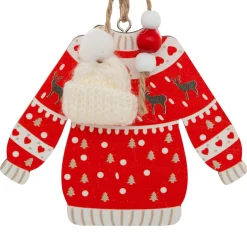 Lot de 2 suspensions en bois (H12 cm) Pull de Noël Rouge et blanc