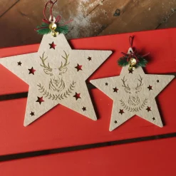 Lot de 2 suspensions en feutrine (D25-D19 cm) Étoiles douces Naturel