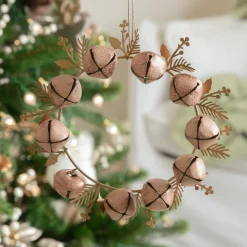 Lot de 2 suspensions en métal (D19 cm) Couronne de clochettes Rose et or