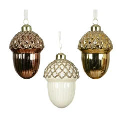 Lot de 12 suspensions en verre (H9 cm) Gland forestier Brun Café