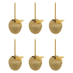 Lot de 6 suspensions (H6 cm) Pommes gourmandes Dorées pailletées