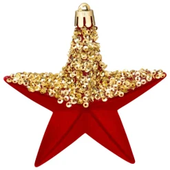 Lot de 6 suspensions (H15 cm) Cœurs et étoiles paillettes Rouge et Or