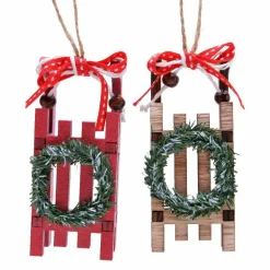 Lot de 2 suspensions (H10 cm) Luges Couronne d'hiver rouge