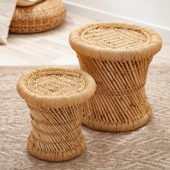 Lot de 2 tables d'appoint (H38-H30 cm) Corde naturelle Beige