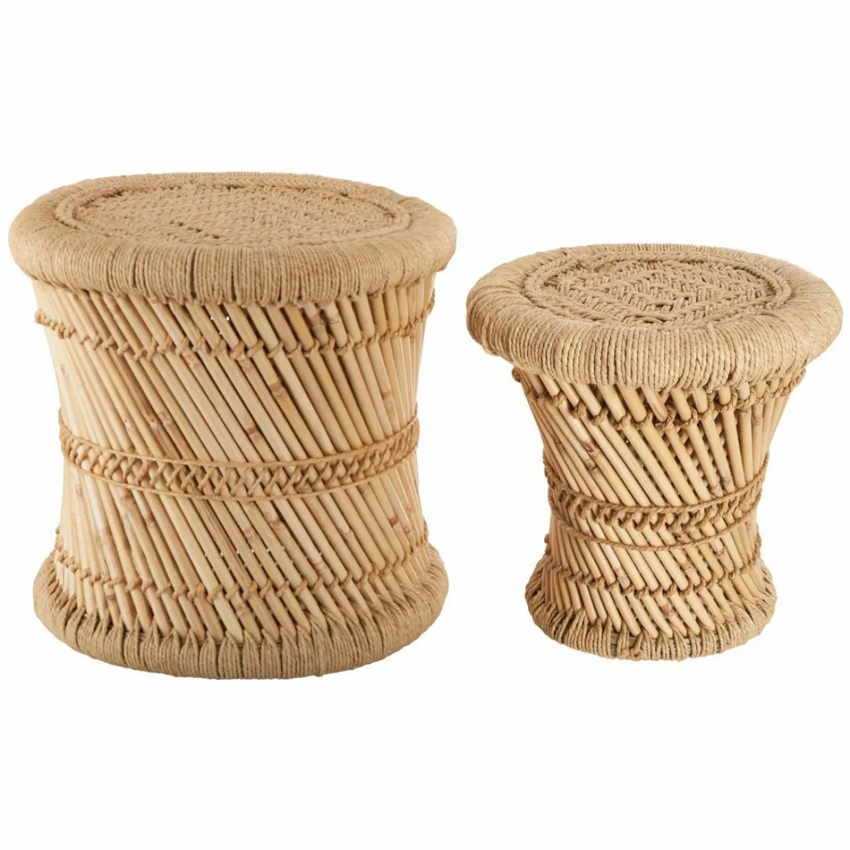 Lot de 2 tables d'appoint (H38-H30 cm) Corde naturelle Beige