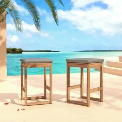 Lot de 2 tabourets hauts de jardin en bois d'acacia Bornéo Gris anthracite