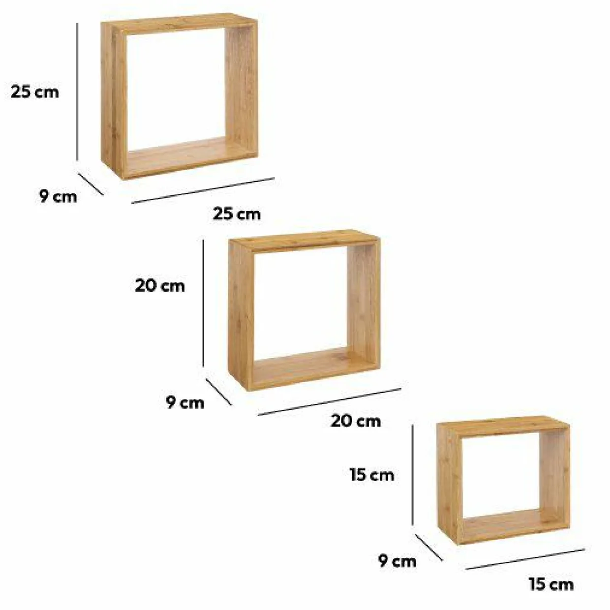 Lot de 3 étagères bambou (H15-20-25 cm) Cube Fixy Naturel