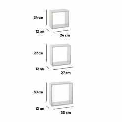 Lot de 3 étagères bois (H24-27-30 cm) Cube Blanc