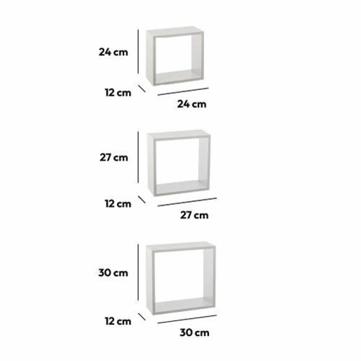 Lot de 3 étagères bois (H24-27-30 cm) Cube Blanc