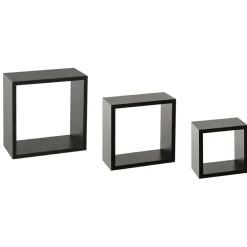 Lot de 3 étagères bois (H15-20-25 cm) Cube Noir