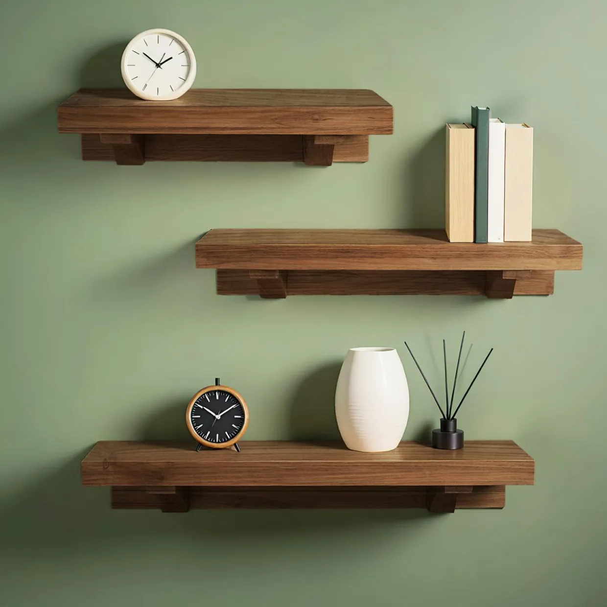 Lot de 3 étagères en bois (L60-50-40 cm) Jaipur Bois foncé vielli