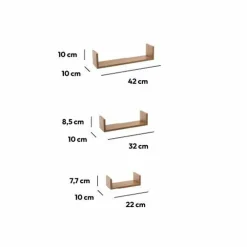 Lot de 3 étagères murales en bois (L22-32-42 cm) Bord Naturel