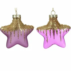 Lot de 2 étoiles de Noël à suspendre en verre (H10 cm) Arctique Violet