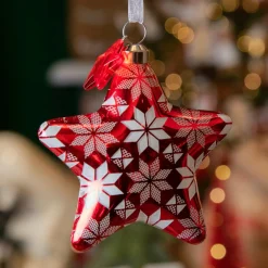 Lot de 2 étoiles de Noël à suspendre en verre (H8 cm) Floconées Rouge