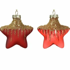 Lot de 2 étoiles de Noël à suspendre en verre (H10 cm) Arctique Rouge