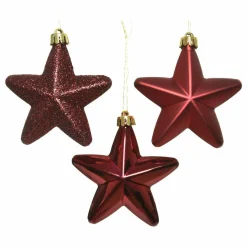 Lot de 6 étoiles de Noël à suspendre (H7 cm) Alpine Bordeaux