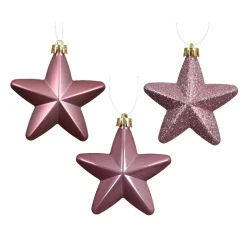 Lot de 6 étoiles de Noël à suspendre (H7 cm) Alpine Vieux rose