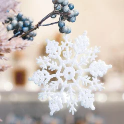 Lot de 12 étoiles de Noël à suspendre (H10 cm) Morzine Blanc