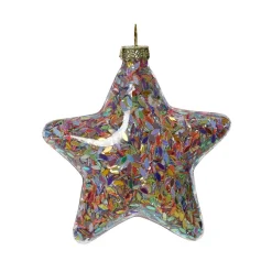 Lot de 12 étoiles de Noël en verre (D90 mm) Paillettes festives Multicolores
