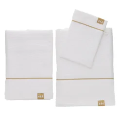 Lot de serviettes de bain 50x90 cm + 70x130 cm + 1 gant de toilette Japandi Blanc et or