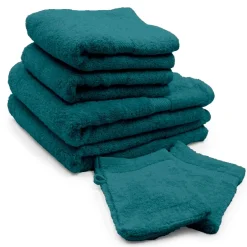 Lot de serviettes de bain 50x90 cm x2 + serviettes 70x130cm x2 + gants de toilette x2 Elegance Bleu