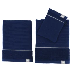 Lot de serviettes de bain 50x90 cm + 70x130 cm + 1 gant de toilette Japandi Bleu marine et argent